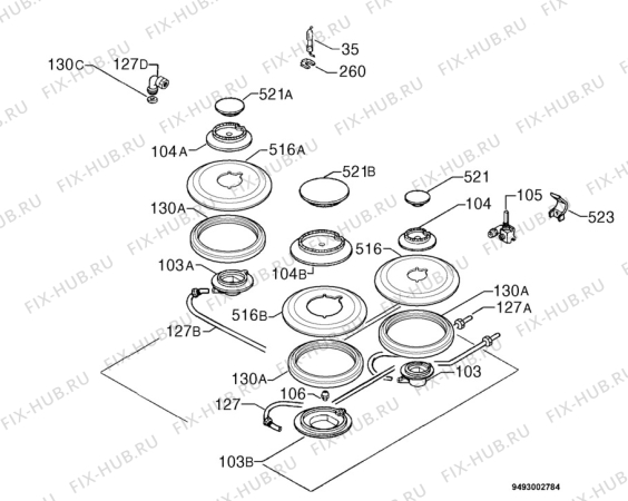 Взрыв-схема плиты (духовки) Faure CPV412W - Схема узла Functional parts 267